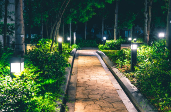 Jalan Taman dengan Penerangan Malam